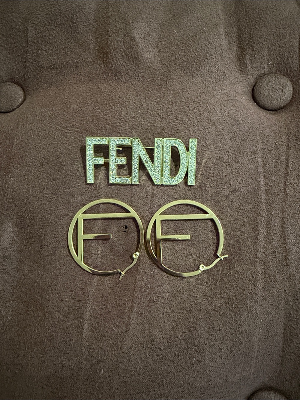 Gold-Tone FF Logo Hoop Earrings with Crystal-Embellished Pin